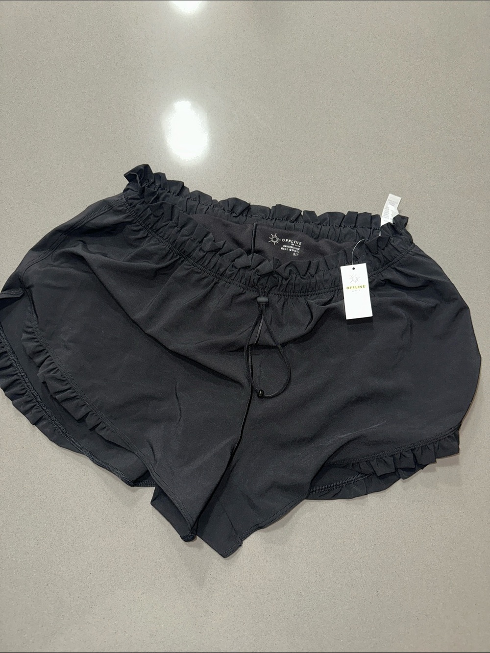 aerie Black Ruffle Waist Athletic Lounge Shorts
